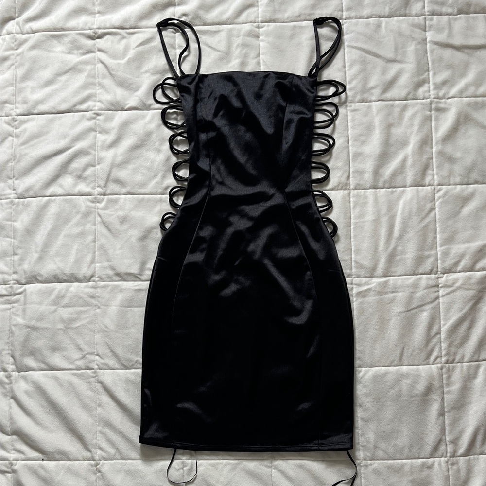 Windsor Black Satin Dress with Side Cutouts